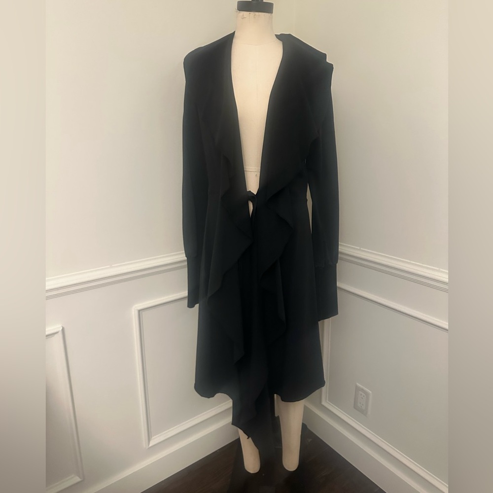 Designer Black Ruffle coat - Picture 3 of 9